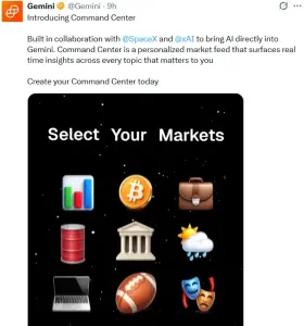 Gemini 集成 Grok AI 进行个性化预测市场供稿